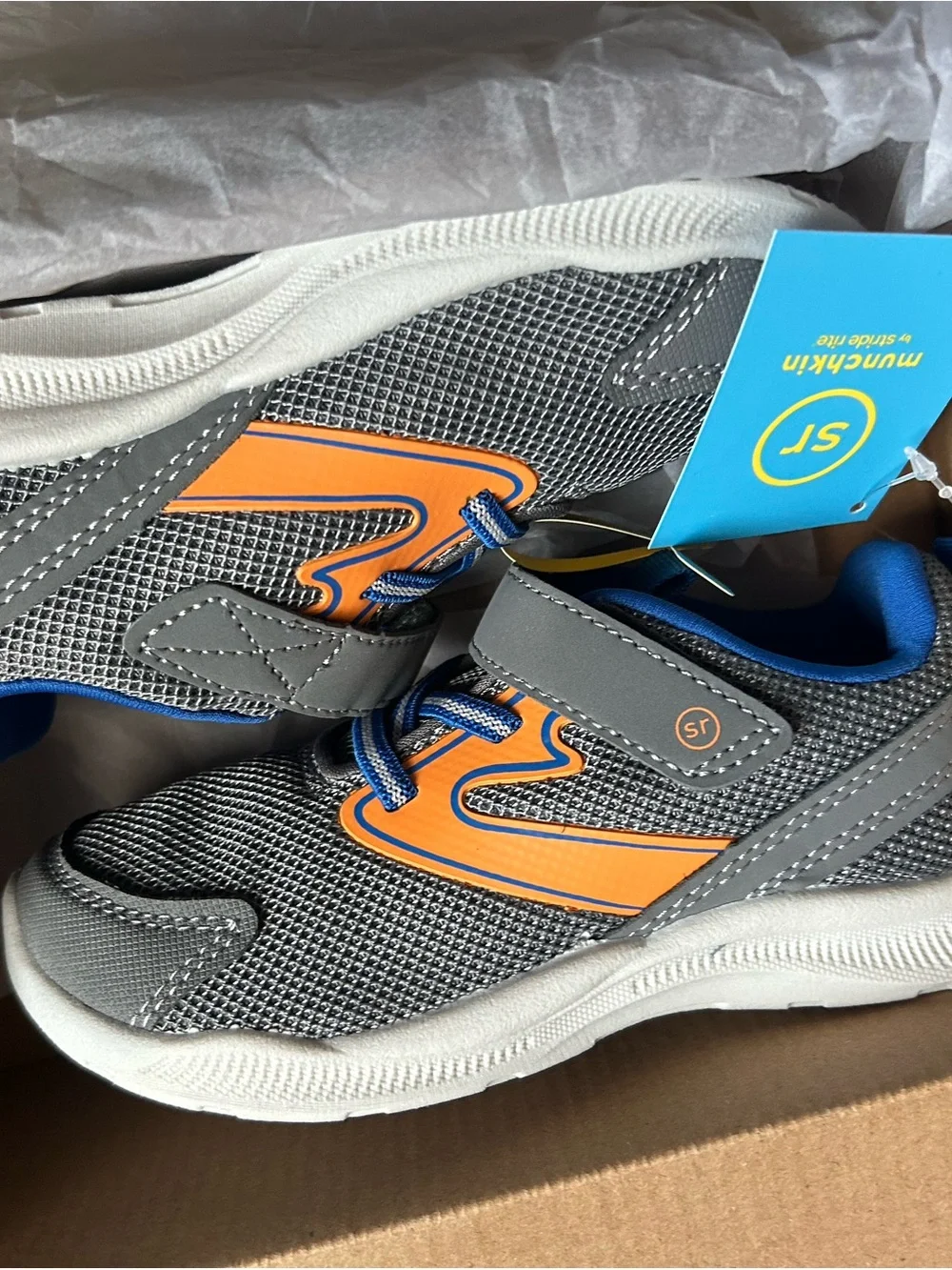 Stride Rite Gray and Orange Kids Sneakers with Blue Accents